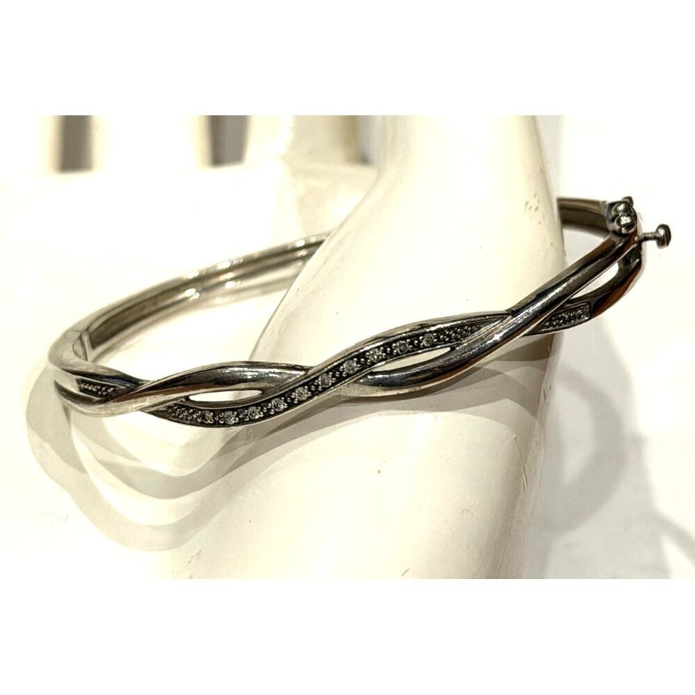 ZEI Designer 925 Sterling Silver Diamond Infinity Hinged Bangle Bracelet 14 g EU - Picture 10 of 12